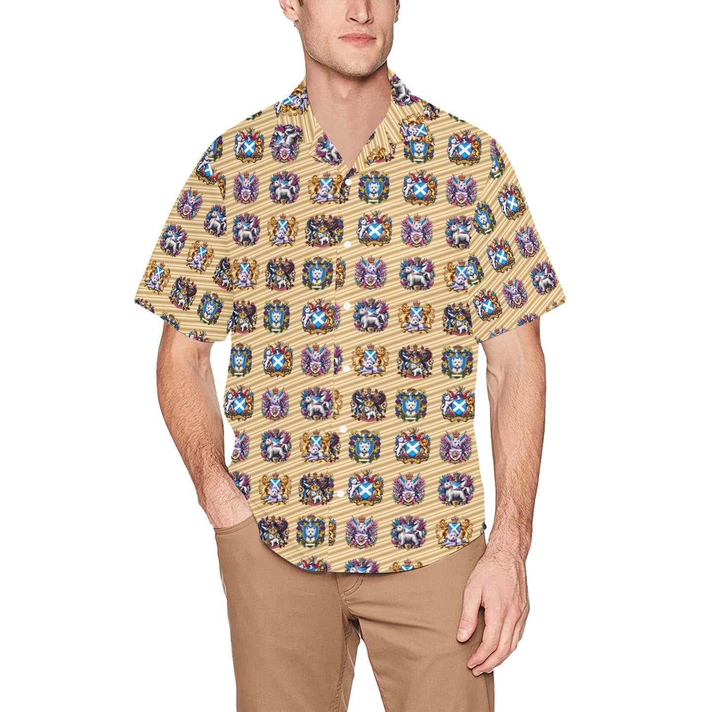 “Westie Coats on Gold” Men’s Hawaiian  Shirt – Sizes S- 5XL