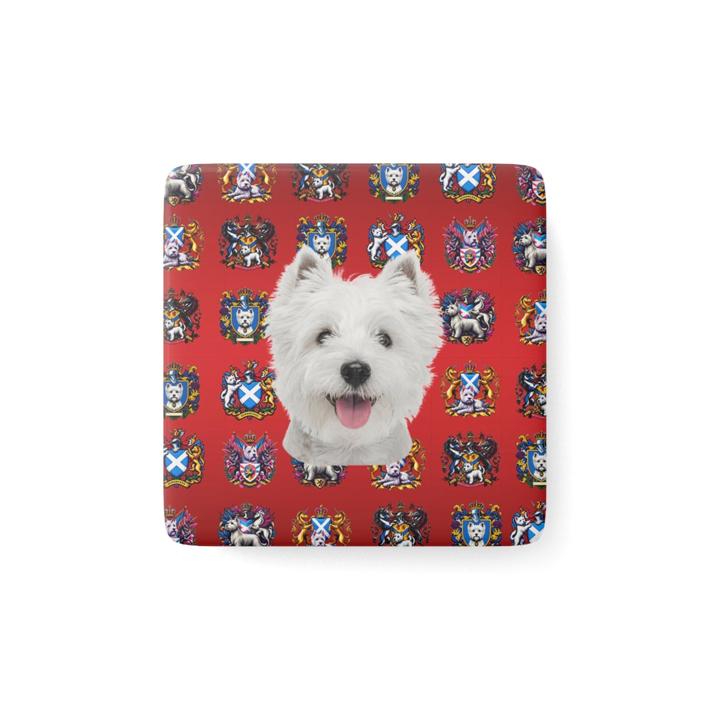 “Westie Coates on Red” Porcelain Magnet Square