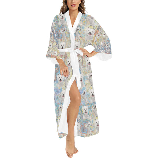 “The Westie” Women’s Long Kimono Robe – Sizes XS – 2XL