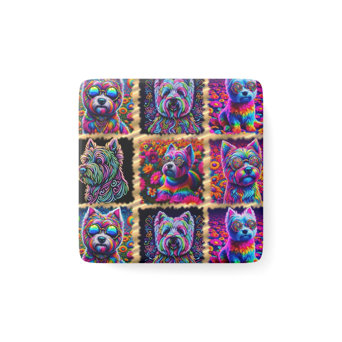 “The Westie Psychedelic Make-Over” Porcelain Magnet Square