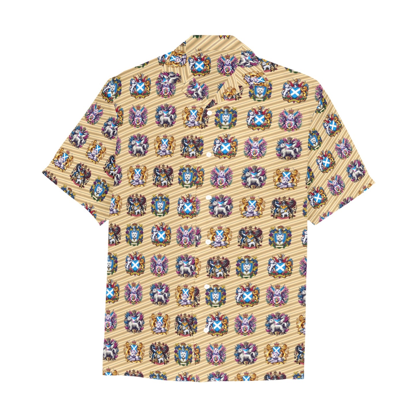 “Westie Coats on Gold” Men’s Hawaiian  Shirt – Sizes S- 5XL