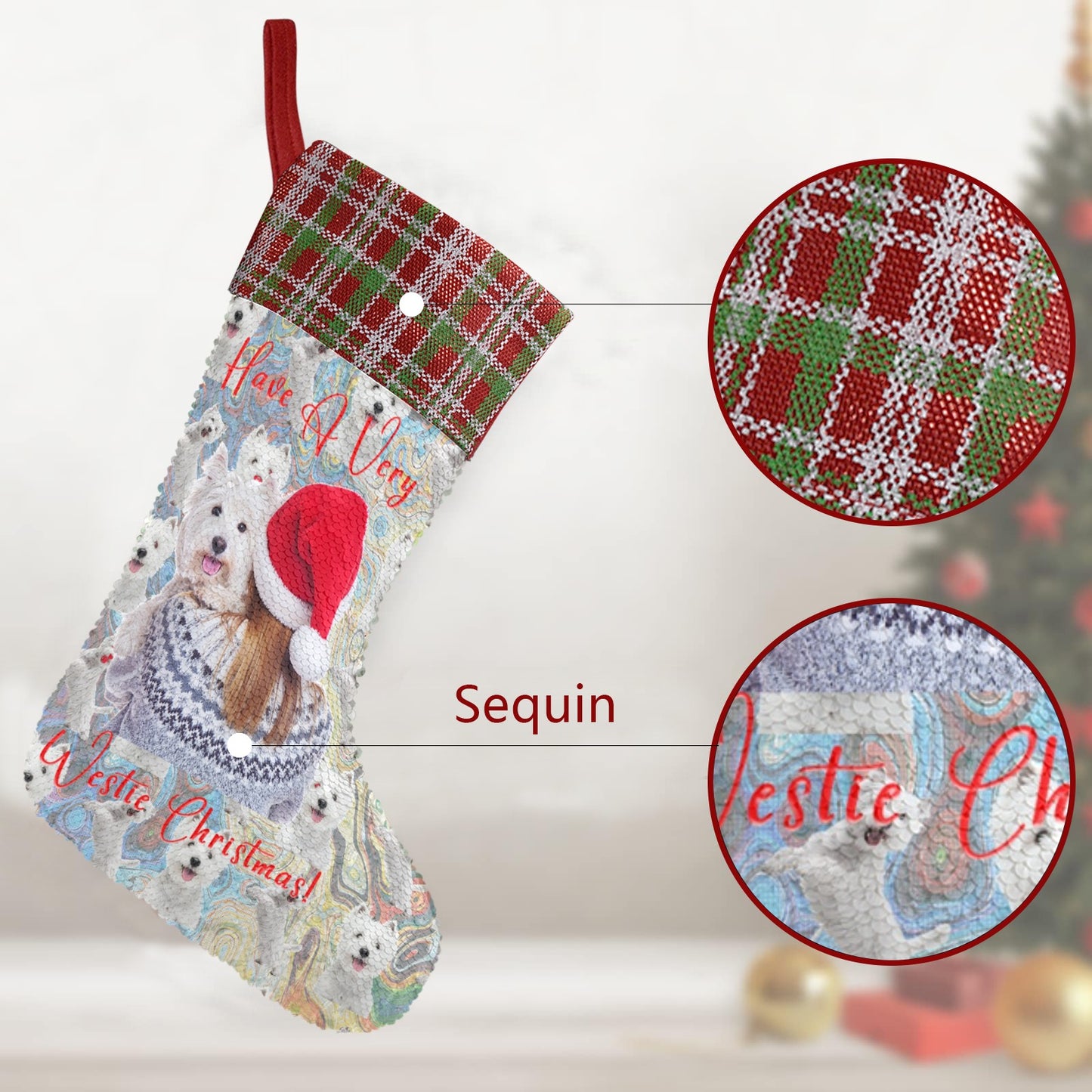 “Have A Very Westie Christmas” Sequin Christmas Stocking - U.S Only