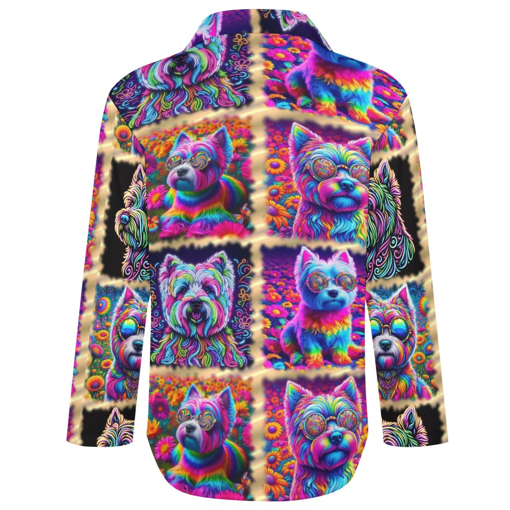 “The Westie Psychedelic Make-Over” Women’s Irregular Hem Shirt -Sizes S - 3XL