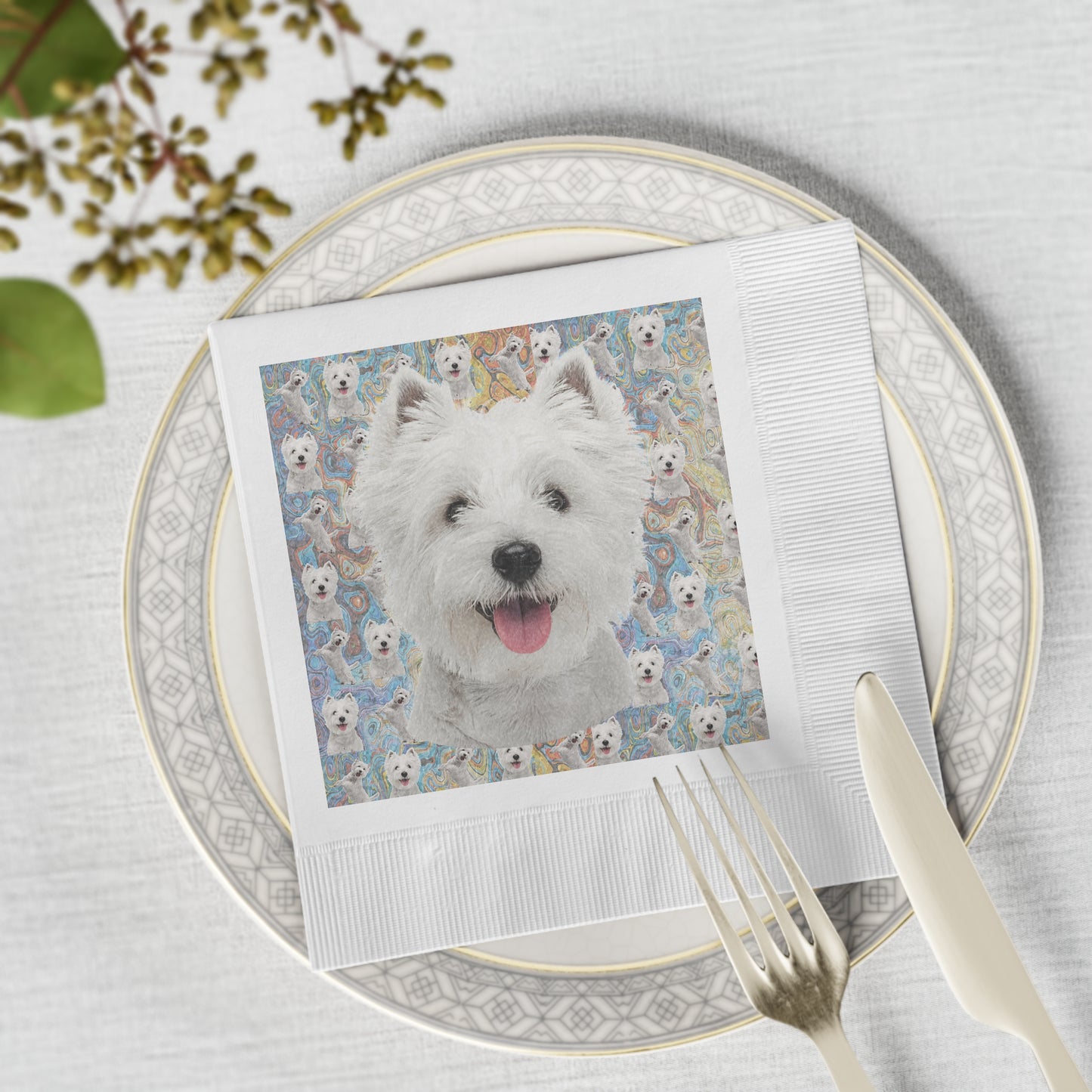 “The Westie” White Coined Napkins