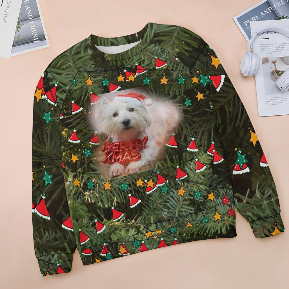 “A Westie Merry Christmas” Women's Ugly Christmas Sweater Raglan Round Neck - Sizes M - 5XL