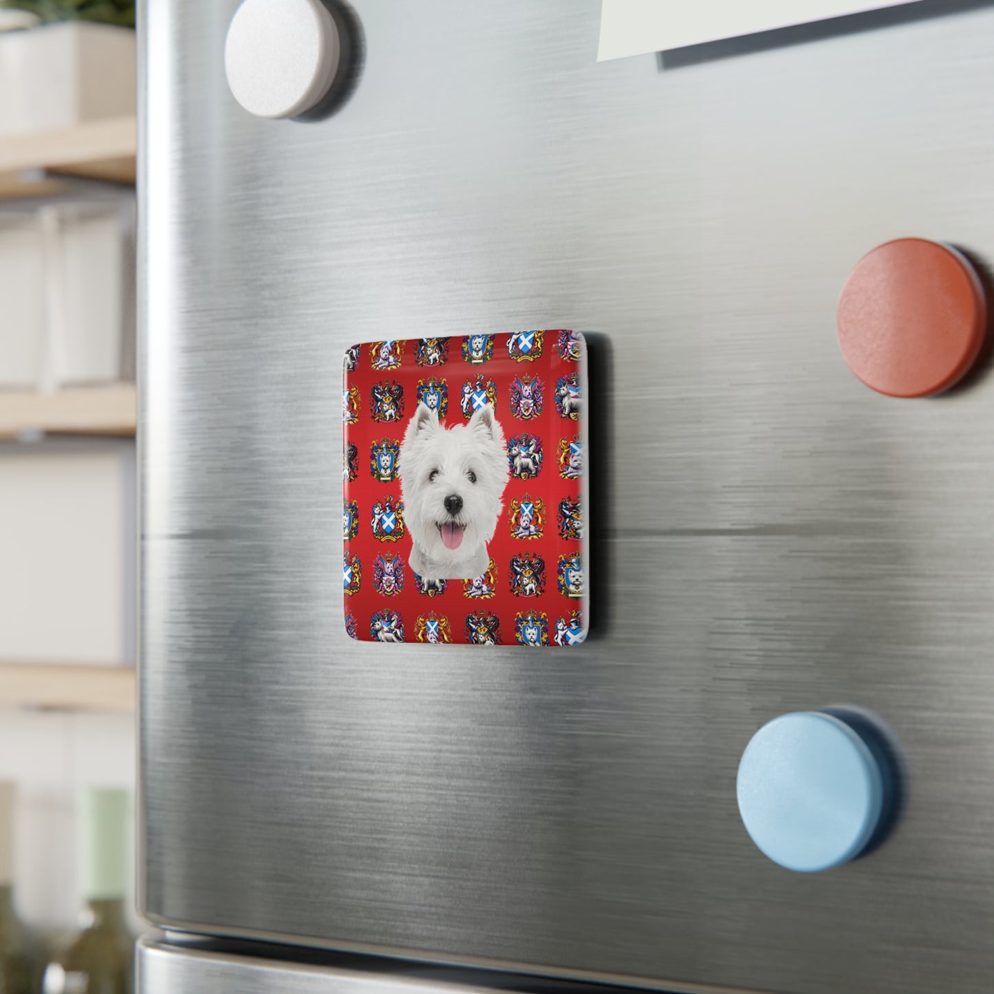 “Westie Coates on Red” Porcelain Magnet Square