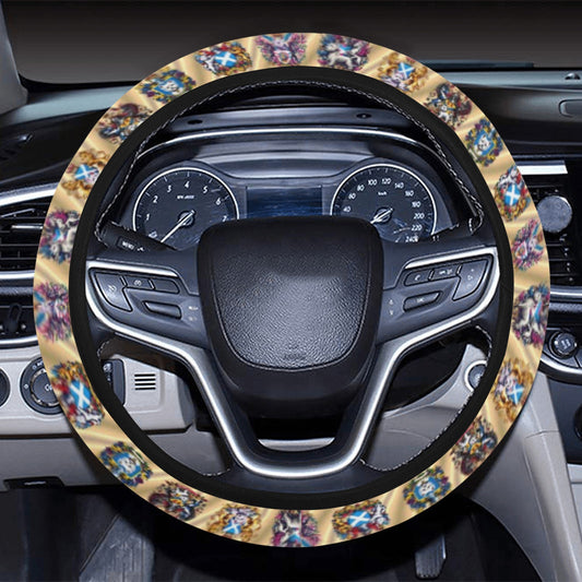 “Westie Coats on Gold” Steering Wheel Cover with Elastic Edge