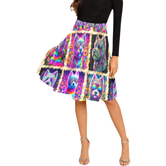 “The Westie Psychedelic Make-Over” Women’s Pleated Midi Skirt - Sizes XS - 3XL