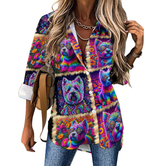 “The Westie Psychedelic Make-Over” Women’s Irregular Hem Shirt -Sizes S - 3XL