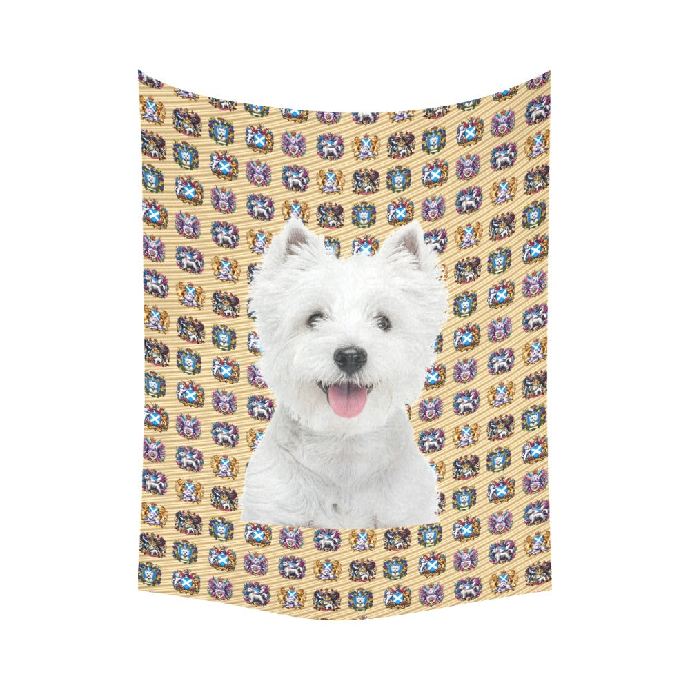 “Westie Coats on Gold” Wall Tapestry 60” X 80”