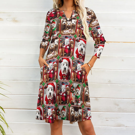 “Westie Christmas Venues” Womens' 7-Point Long Sleeve Dress - Sizes S – 5XL 7-point Sleeve Dress