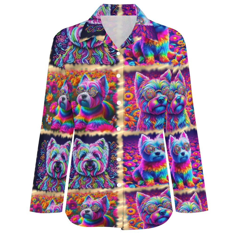 “The Westie Psychedelic Make-Over” Women’s Irregular Hem Shirt -Sizes S - 3XL