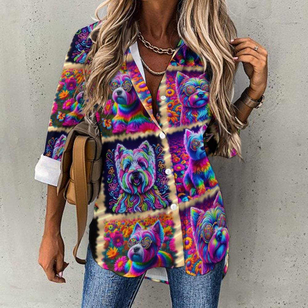 “The Westie Psychedelic Make-Over” Women’s Irregular Hem Shirt -Sizes S - 3XL