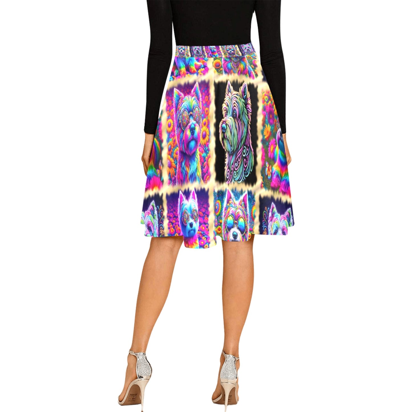 “The Westie Psychedelic Make-Over” Women’s Pleated Midi Skirt - Sizes XS - 3XL